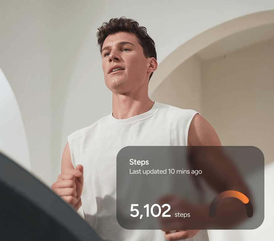 Man Running Treadmill Steps Tracker - Longevity Webflow Template | Brix Templates