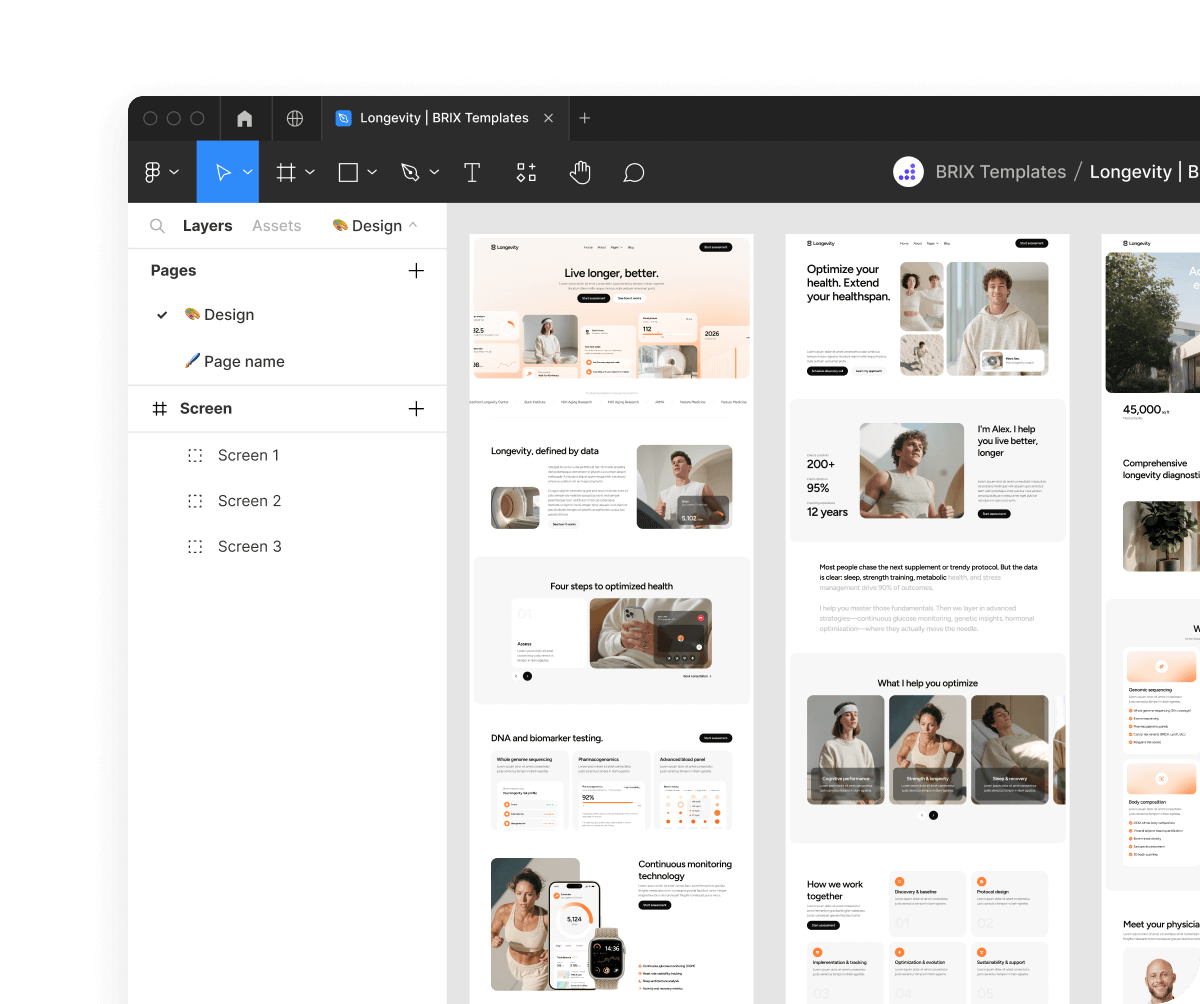 Longevity - Figma File Included -  Longevity Center Webflow Template | BRIX Template