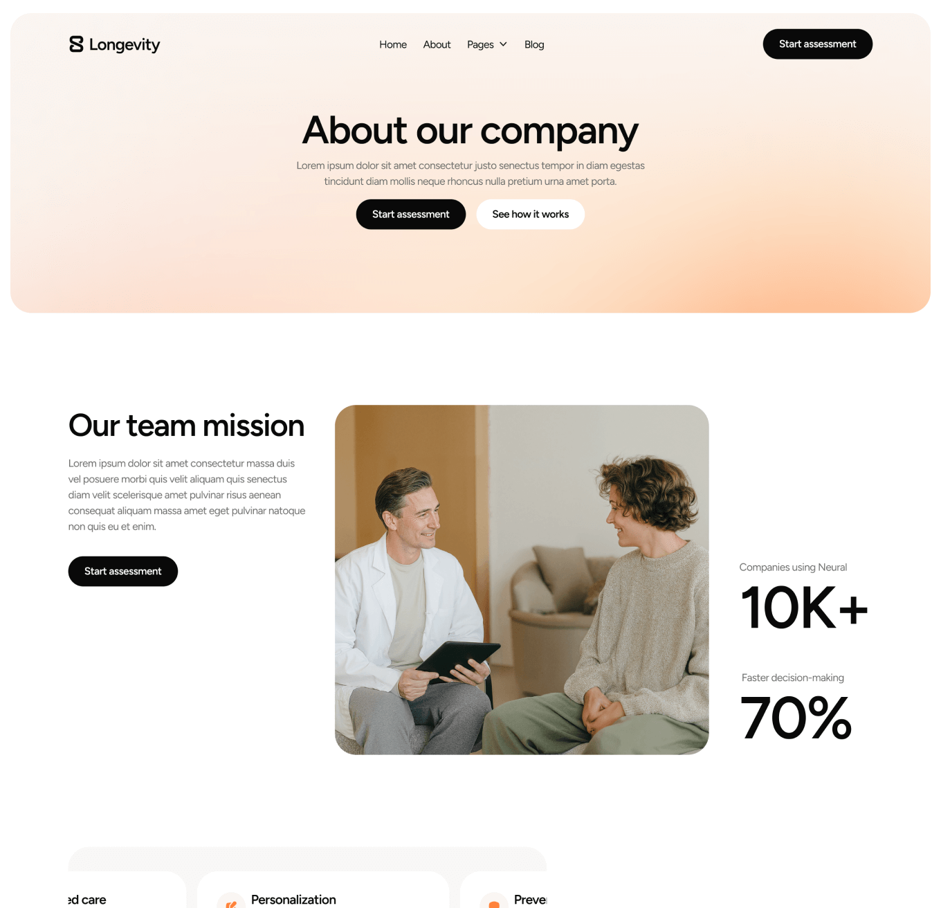 Longevity - About Hero Page - Longevity Center Webflow Template | BRIX Template