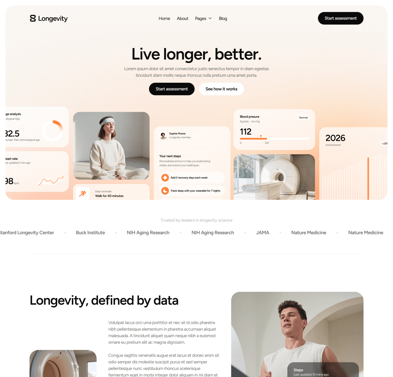 Longevity - Home V1 Hero Page - Longevity Center Webflow Template | BRIX Template