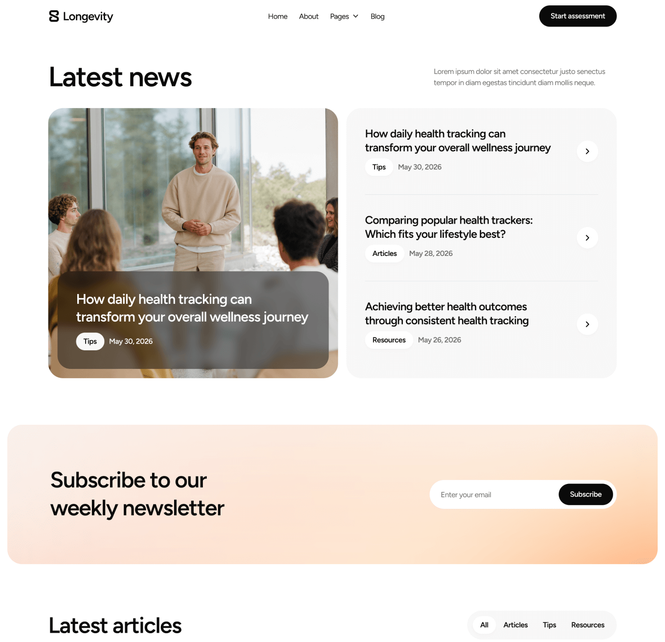 Longevity - Blog V1 Hero Page - Longevity Center Webflow Template | BRIX Template