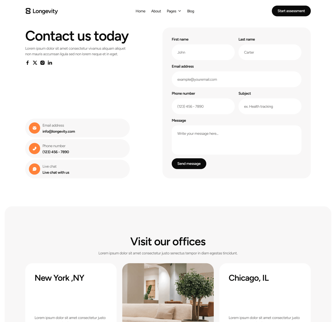 Longevity - Contact V1 Hero Page - Longevity Center Webflow Template | BRIX Template