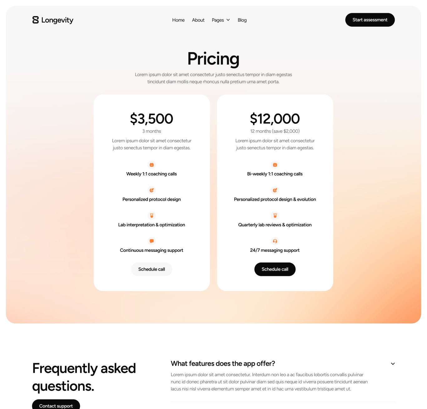 Longevity - Pricing Hero Hero Page -  Longevity Center Webflow Template | BRIX Template