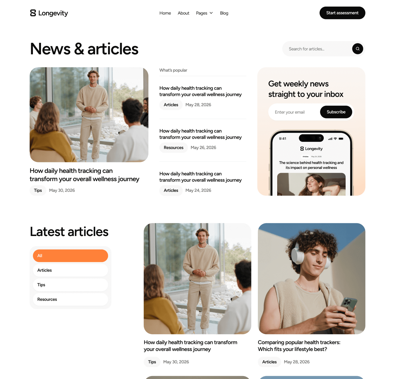 Longevity - Blog V3 Hero Page - Longevity Center Webflow Template | BRIX Template