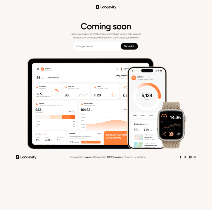 Longevity - Coming Soon Utility Page - Longevity Center Webflow Template | BRIX Template