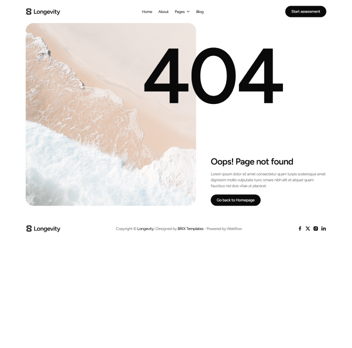 Longevity - Not Found Utility Page - Longevity Center Webflow Template | BRIX Template