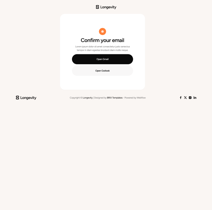 Longevity - Confirm Email Utility Page - Longevity Center Webflow Template | BRIX Template