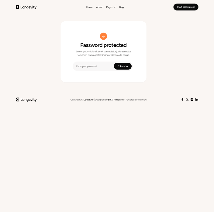 Longevity - Password Protected Utility Page - Longevity Center Webflow Template | BRIX Template