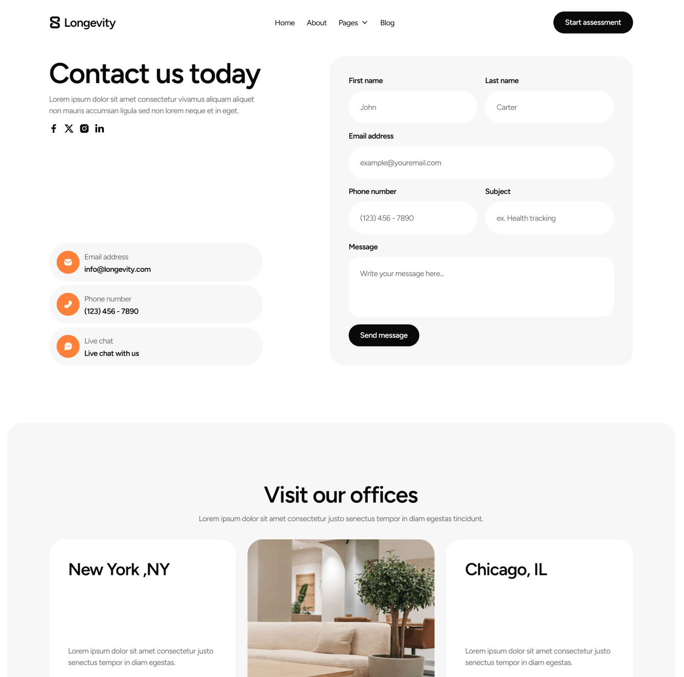 Longevity - Contact V1 Main Page - Longevity Center Webflow Template | BRIX Template