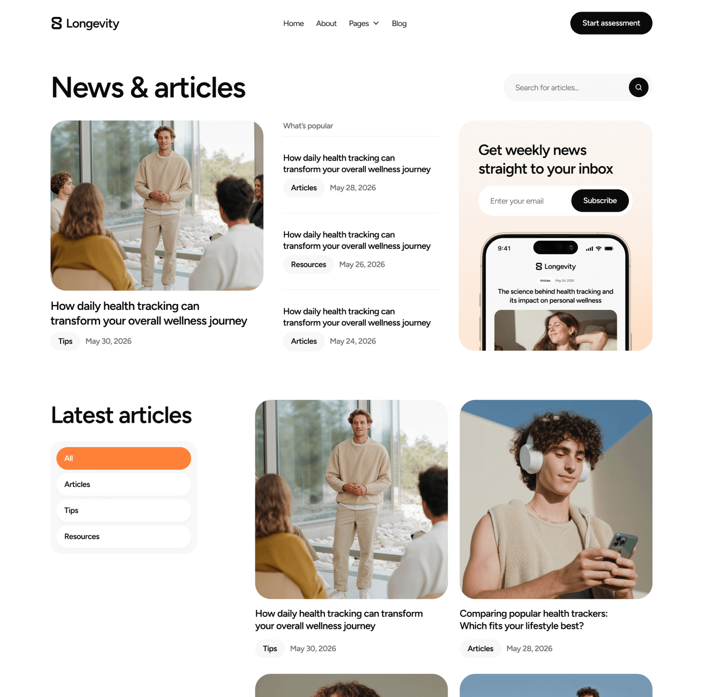 Longevity - Blog V3 Main Page - Longevity Center Webflow Template | BRIX Template