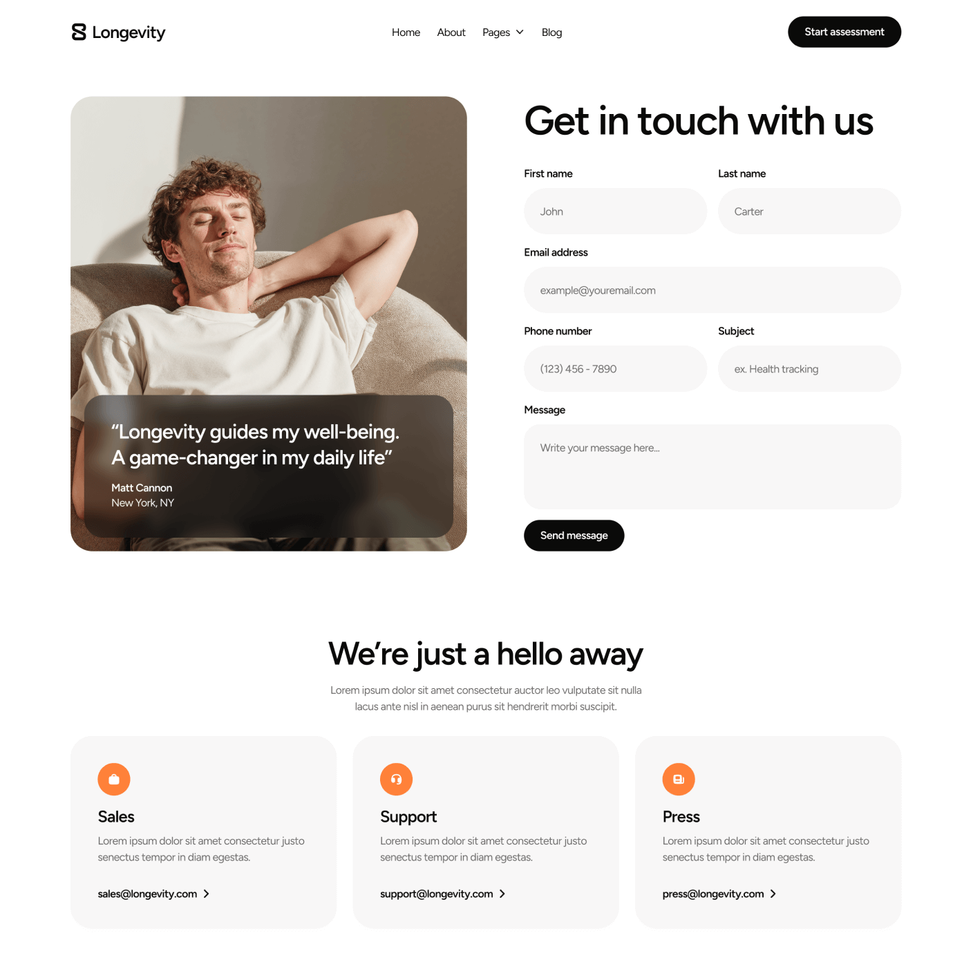 Longevity - Contact V3 Main Page - Longevity Center Webflow Template | BRIX Template