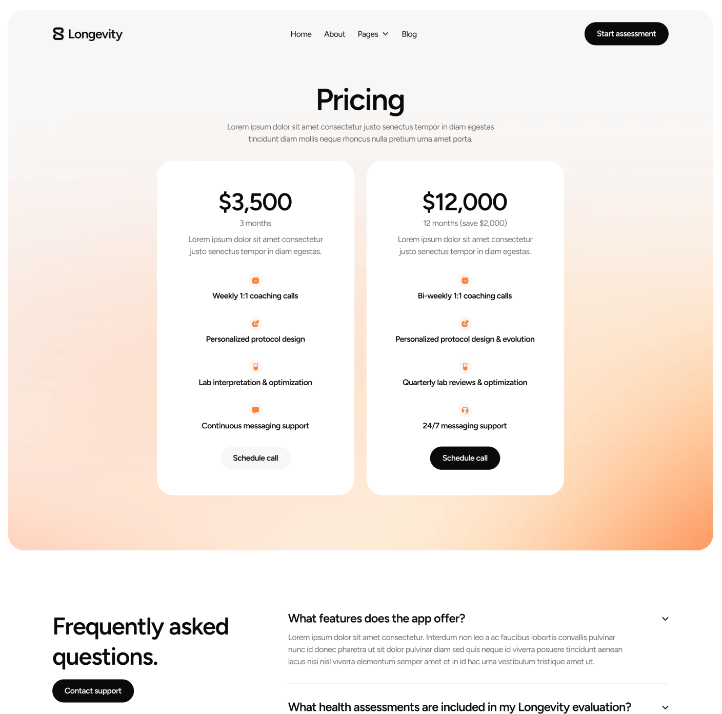 Longevity - Pricing Main Page - Longevity Center Webflow Template | BRIX Template