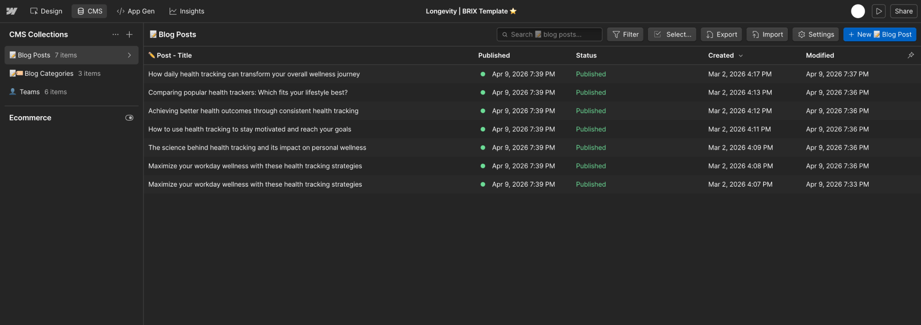 CMS Collection - Longevity Webflow Template | Brix Templates